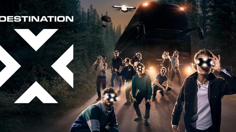 Destination X logo drone